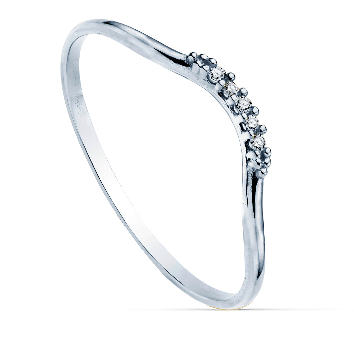 18K SORTIJA ORO BLANCO 5 DIAMANTES DE LABORATORIO 0,025 QTS. G-VS2. CUERPO REDONDO 1 MM