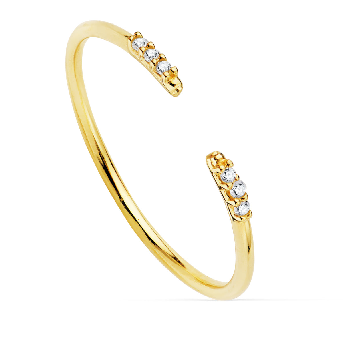 18K SORTIJA ABIERTA ORO AMARILLO DIAMANTES 0.030QTS. G-VS2. CUERPO REDONDO 1 MM