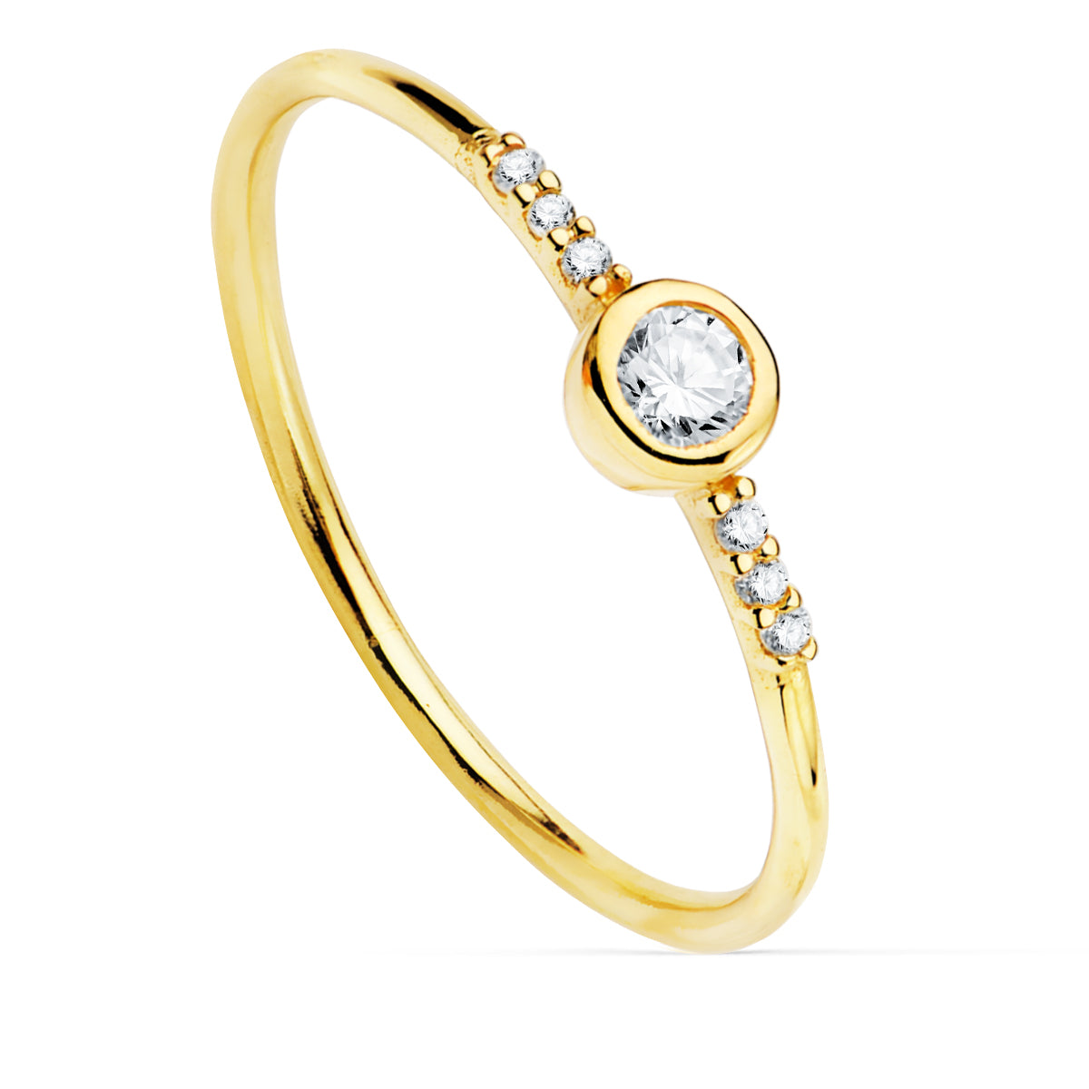 18K SORTIJA ORO AMARILLO DIAMANTES DE LABORATORIO 0,140 QTS. G-VS2. DIAMANTE 3 MM Y 6 DE 1 MM