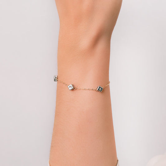18K PULSERA ORO BICOLOR CHATON DE 3 ROMBOS CON DIAMANTES LABORATORIO 0,045 QTS. VS2-G. LARGO: 17CM
