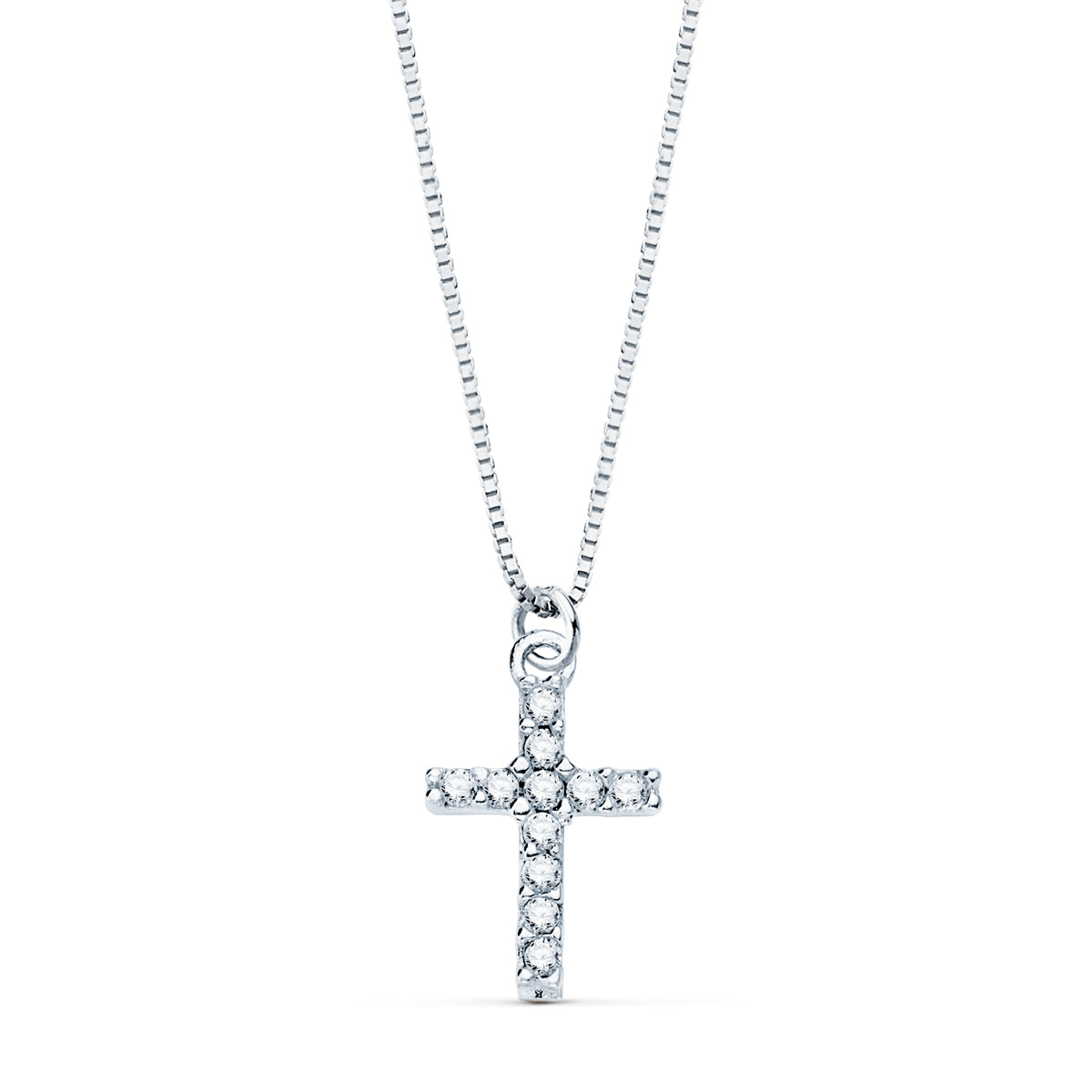 18K COLLAR ORO BLANCO CRUZ 8,5 X 6,5MM 11 DIAMANTES LABORATORIO 0,050 QT.CADENA VENECIANA 45CM G-VS2