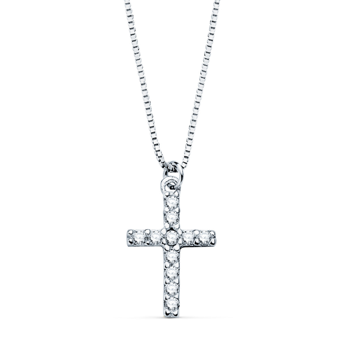 18K COLLAR ORO BLANCO CRUZ 11X8 MM 11 DIAMANTES LABORATORIO 0,09 QT. CADENA VENECIANA 45CM G-VS2