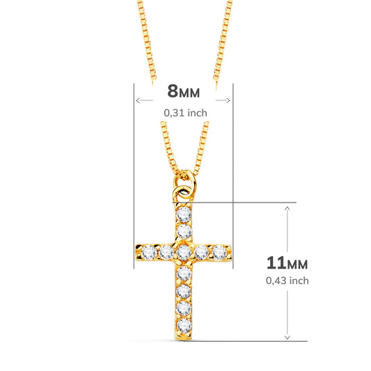 18K COLLAR ORO AMARILLO CRUZ 11X8 MM 11 DIAMANTES LABORATORIO 0,090 QT. CADENA VENECIANA 45CM G-VS2