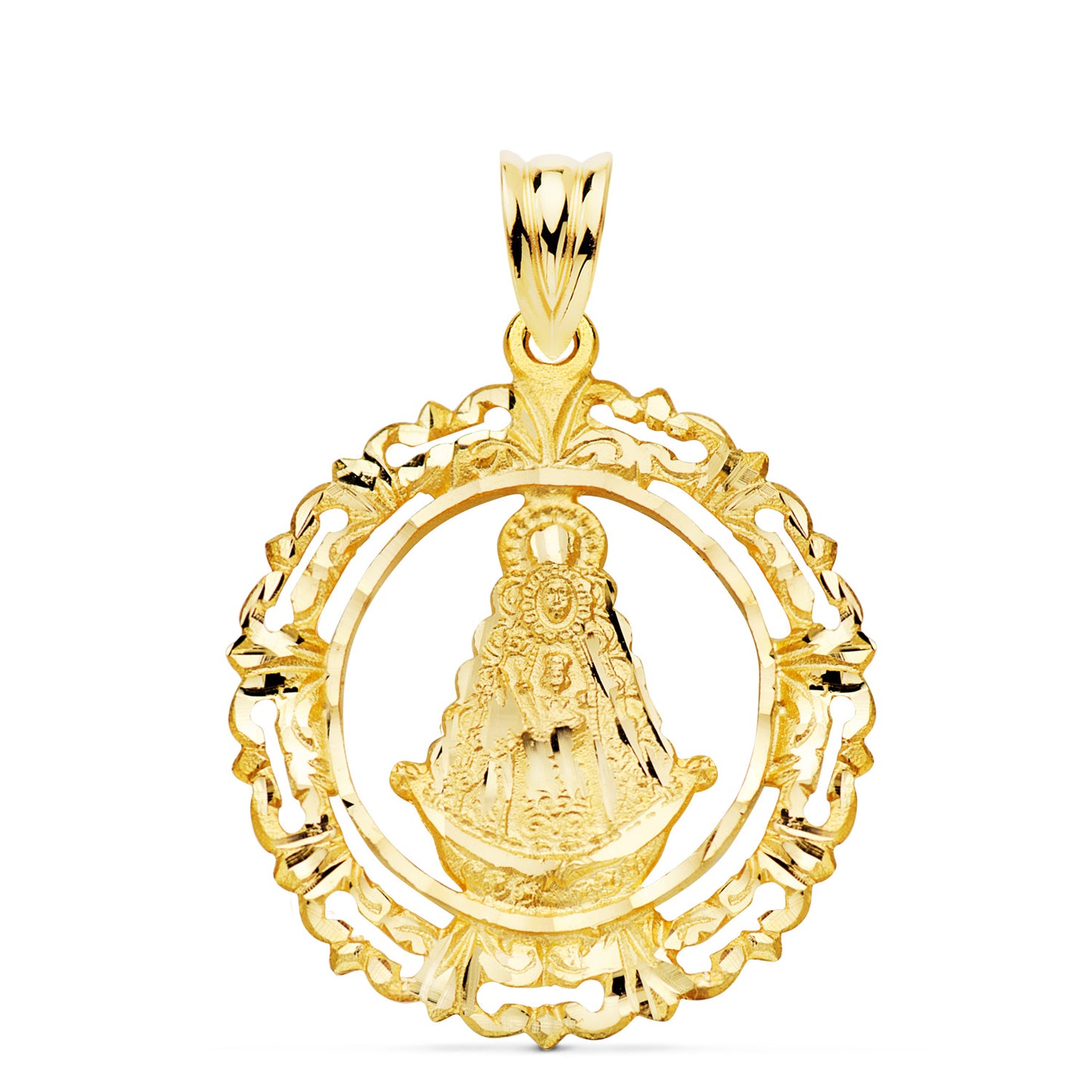18K MEDALLA ORO AMARILLO VIRGEN DEL ROCIO CERCO 29X25 MM