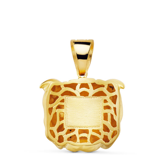18K COLGANTE ORO AMARILLO CABEZA BULLDOG INGLES TALLADA 27X31 MM