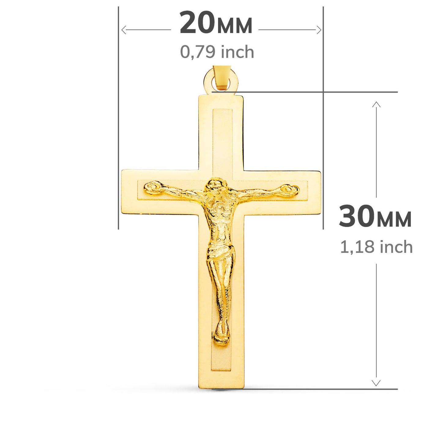 18K CRUZ ORO AMARILLO BRILLO Y MATE CON CRISTO 32X20 MM