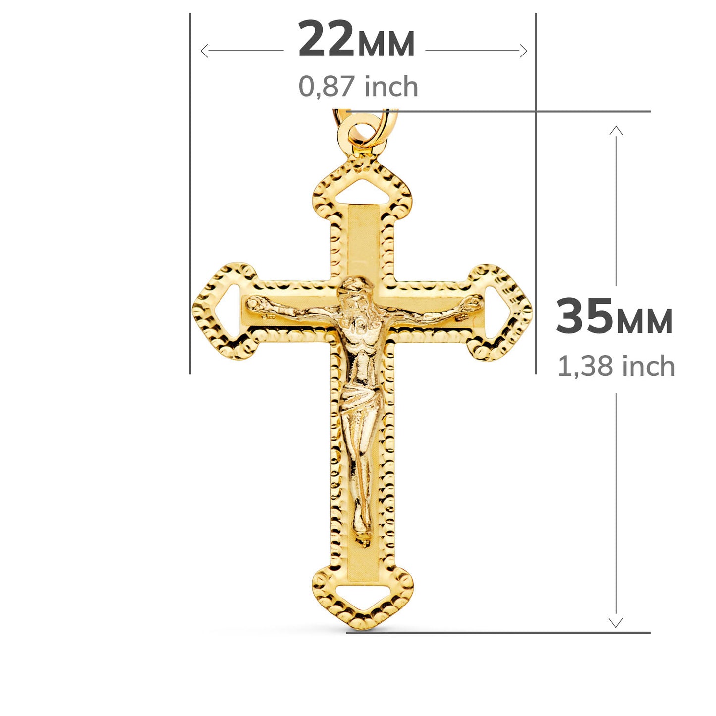 18K CRUZ ORO AMARILLO CON CRISTO TALLADA 35X22 MM