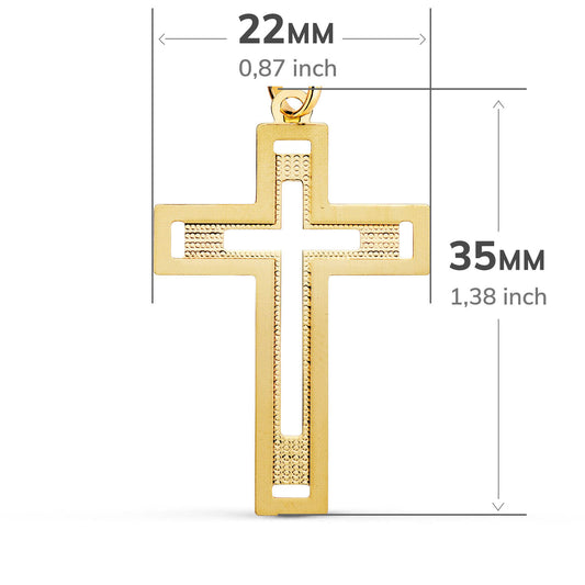 18K CRUZ ORO AMARILLO SIN CRISTO TALLADA Y MATIZADA 35X22 MM