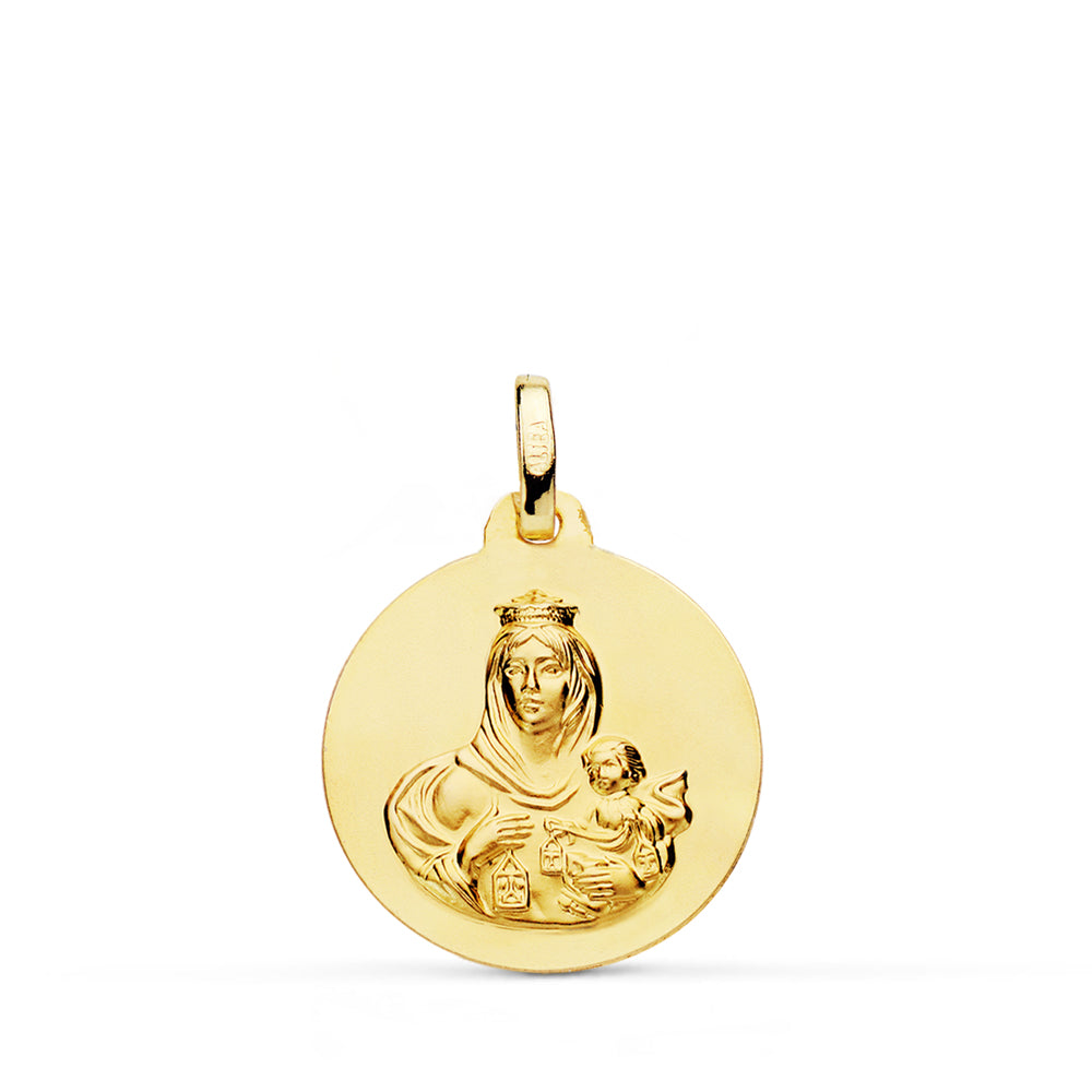 18K ESCAPULARIO ORO AMARILLO LISO VIRGEN DEL CARMEN CORAZON DE JESUS 18 MM