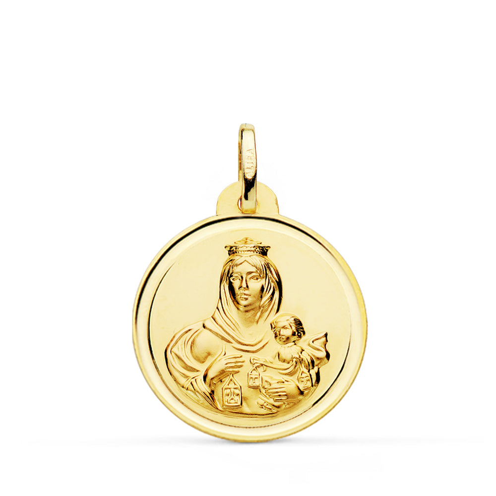 9K ESCAPULARIO ORO AMARILLO VIRGEN DEL CARMEN CORAZON DE JESUS BISEL 22 MM
