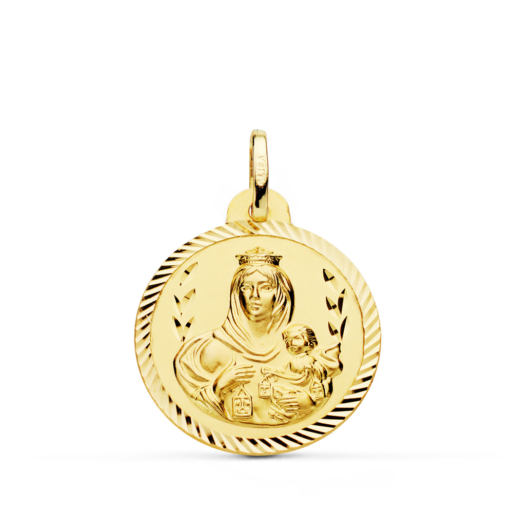 18K ESCAPULARIO ORO AMARILLO HELICE VIRGEN DEL CARMEN Y CORAZON DE JESUS. 22 MM