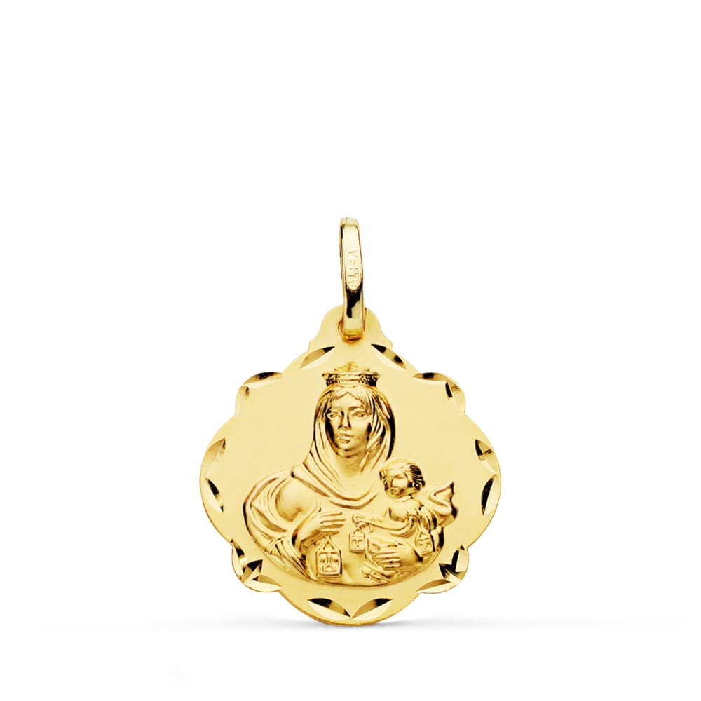18K ESCAPULARIO ORO AMARILLO VIRGEN DEL CARMEN Y CORAZON DE JESUS 20 MM