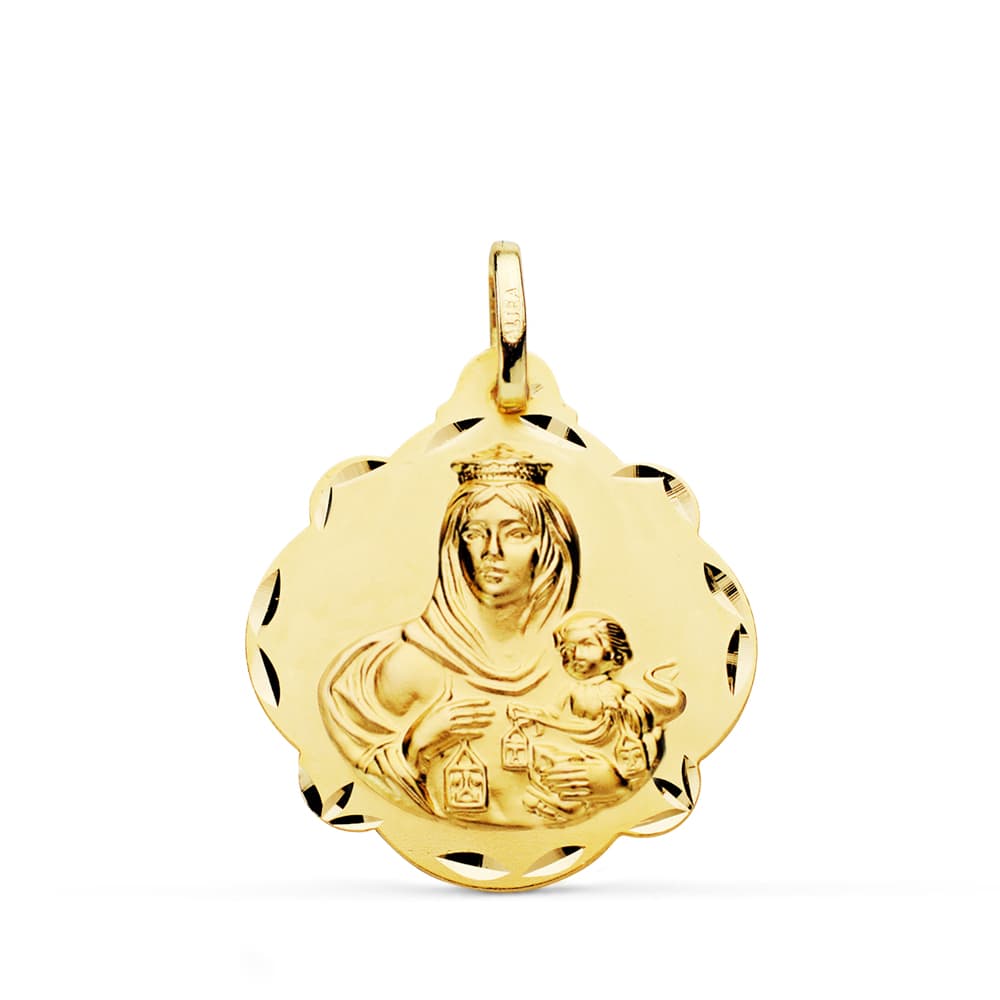 18K ESCAPULARIO ORO AMARILLO VIRGEN DEL CARMEN Y CORAZON DE JESUS 24 MM