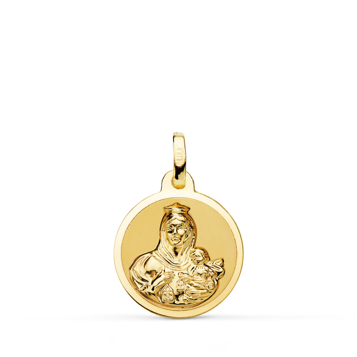 18K ESCAPULARIO ORO AMARILLO ORO AMARILLO BRILLO VIRGEN DEL CARMEN Y CORAZON DE JESUS 16 MM