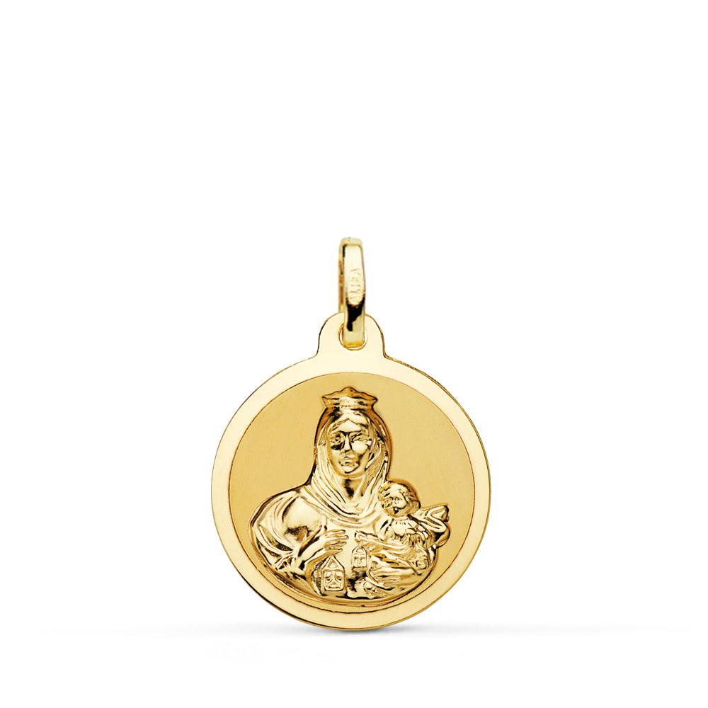 18K ESCAPULARIO ORO AMARILLO ORO AMARILLO BRILLO VIRGEN DEL CARMEN Y CORAZON DE JESUS 18 MM