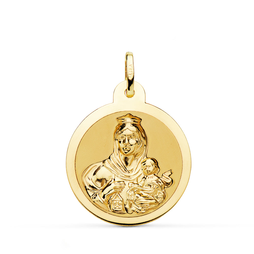 18K ESCAPULARIO ORO AMARILLO ORO AMARILLO BRILLO VIRGEN DEL CARMEN CORAZON JESUS 24 MM