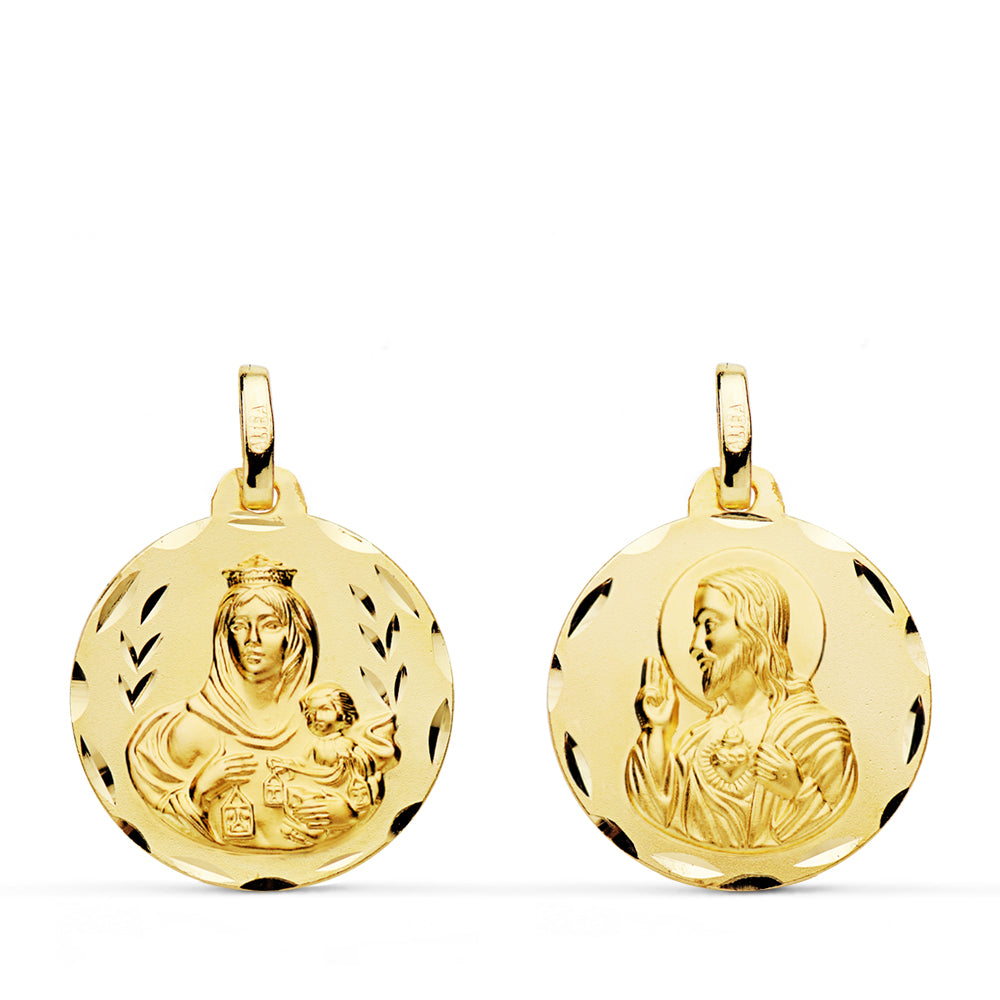 9K ESCAPULARIO ORO AMARILLO VIRGEN CARMEN Y CORAZON JESUS 18MM 1.65G