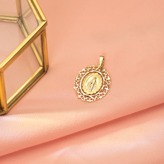 18K MEDALLA ORO AMARILLO VIRGEN DE LA MILAGROSA CERCO. MEDIDA: 28X21 MM