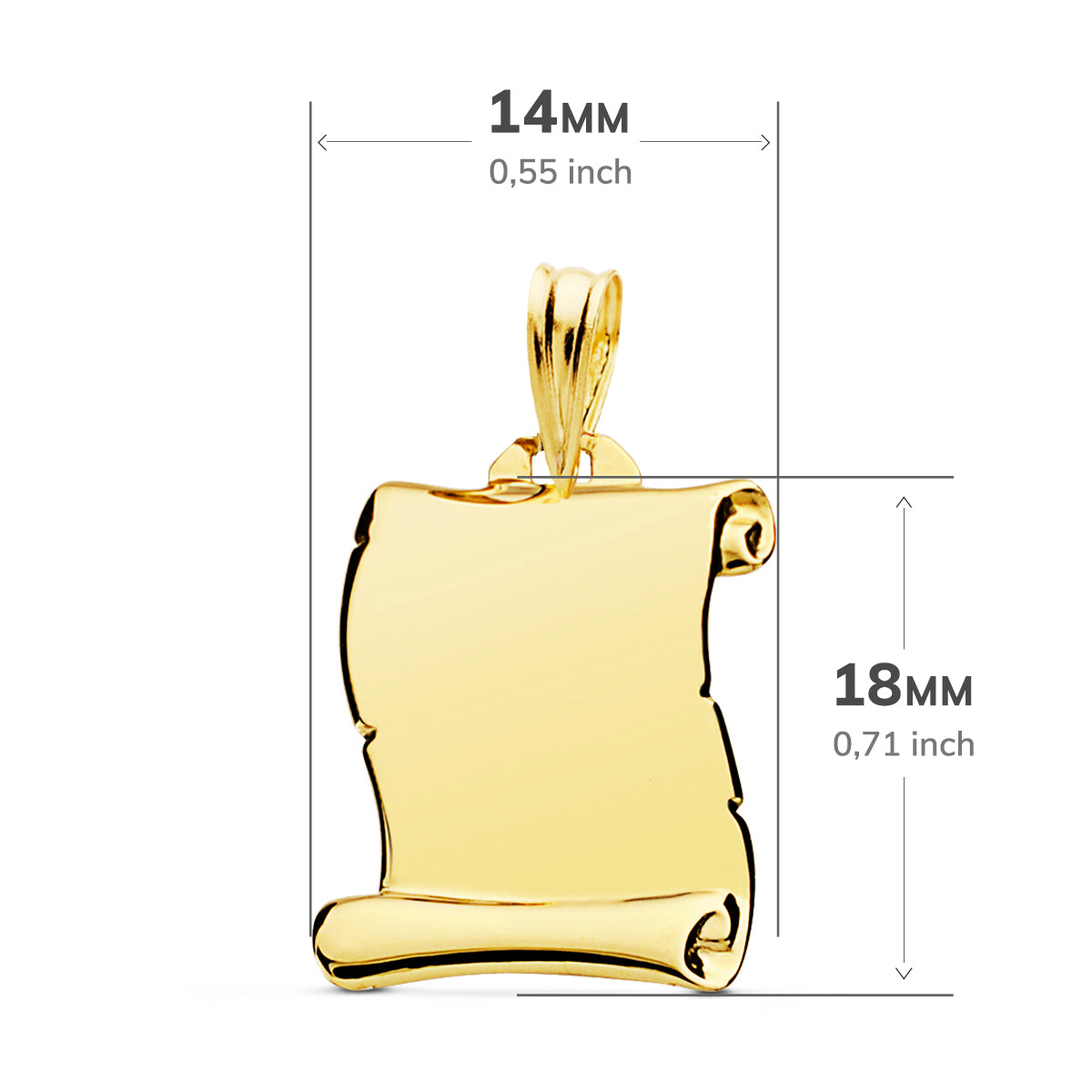 9K PLACA CHAPA COLGANTE PERGAMINO ORO AMARILLO LISO BRILLO 18X14 MM