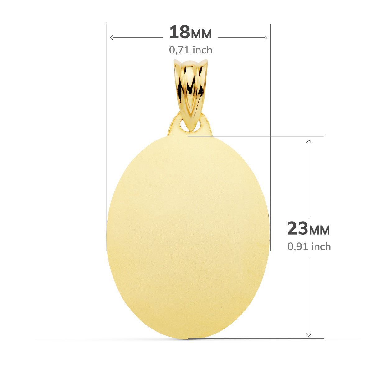 18K PLACA CHAPA OVAL ORO AMARILLO BRILLO 23X18 MM