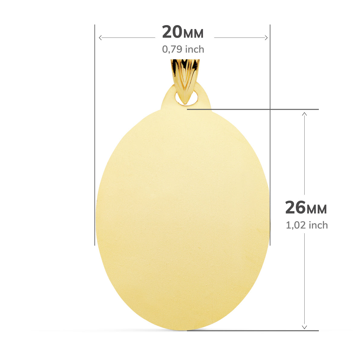 18K PLACA CHAPA OVAL ORO AMARILLO BRILLO 26X20 MM