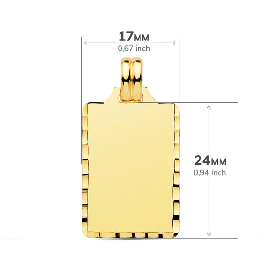 18K PLACA CHAPA LISA ALTO BRILLO ORO AMARILLO TALLADA 24X14 MM