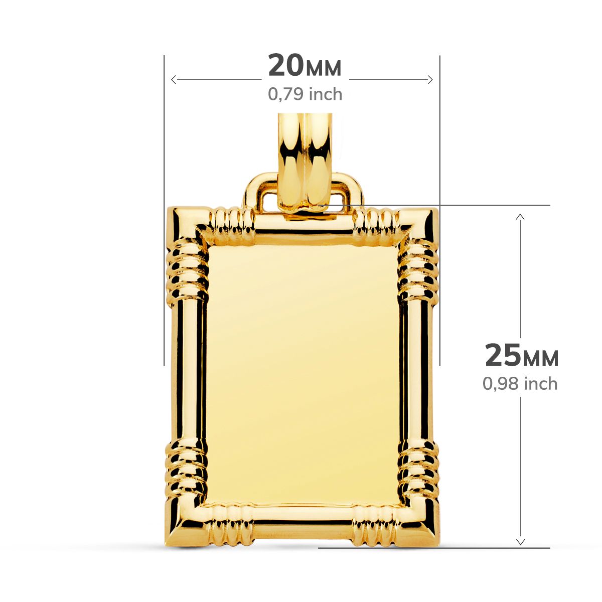 9K CHAPA ORO AMARILLO EN BRILLO CON BORDE. 25X20 MM