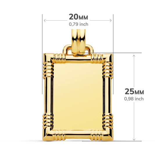 9K CHAPA ORO AMARILLO EN BRILLO CON BORDE. 25X20 MM