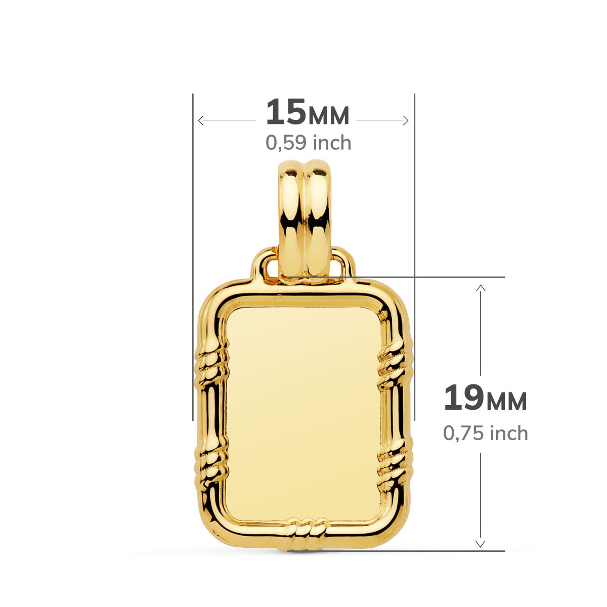 18K PLACA CHAPA ORO AMARILLO BRILLO CON BORDE 19X15 MM