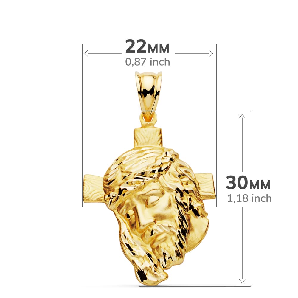 9K COLGANTE ORO AMARILLO CABEZA DE CRISTO CRUZ 31X21 MM