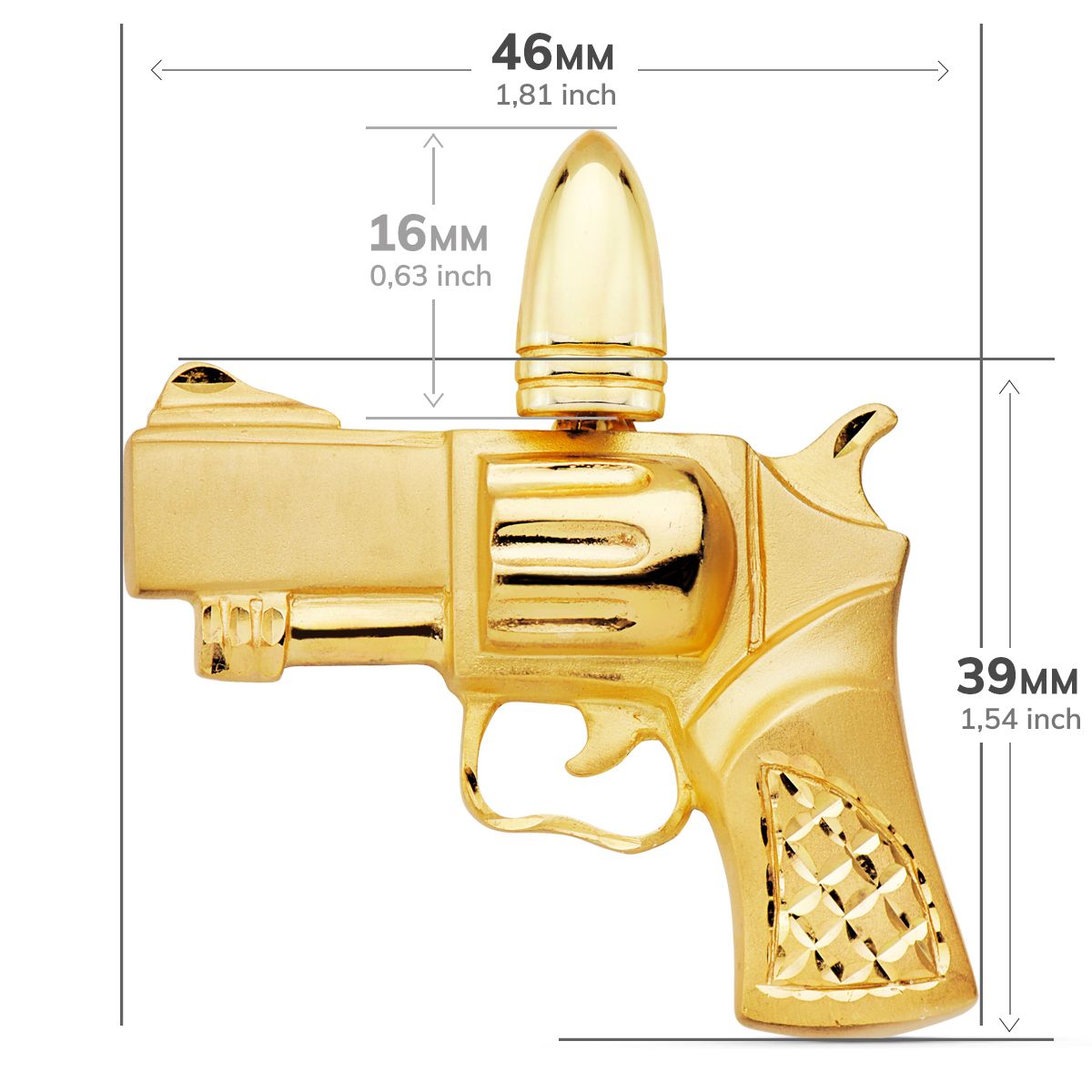 18K COLGANTE PISTOLA ORO AMARILLO 46X39 MM