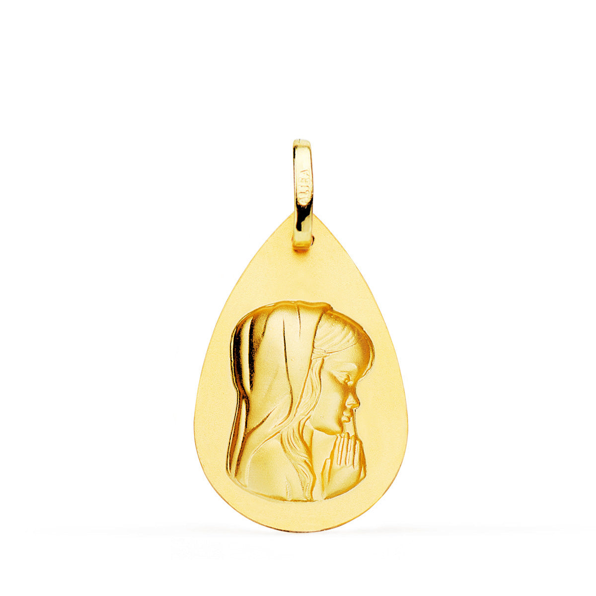 18K MEDALLA ORO AMARILLO VIRGEN NIÑA GOTA LISO 23X15 MM