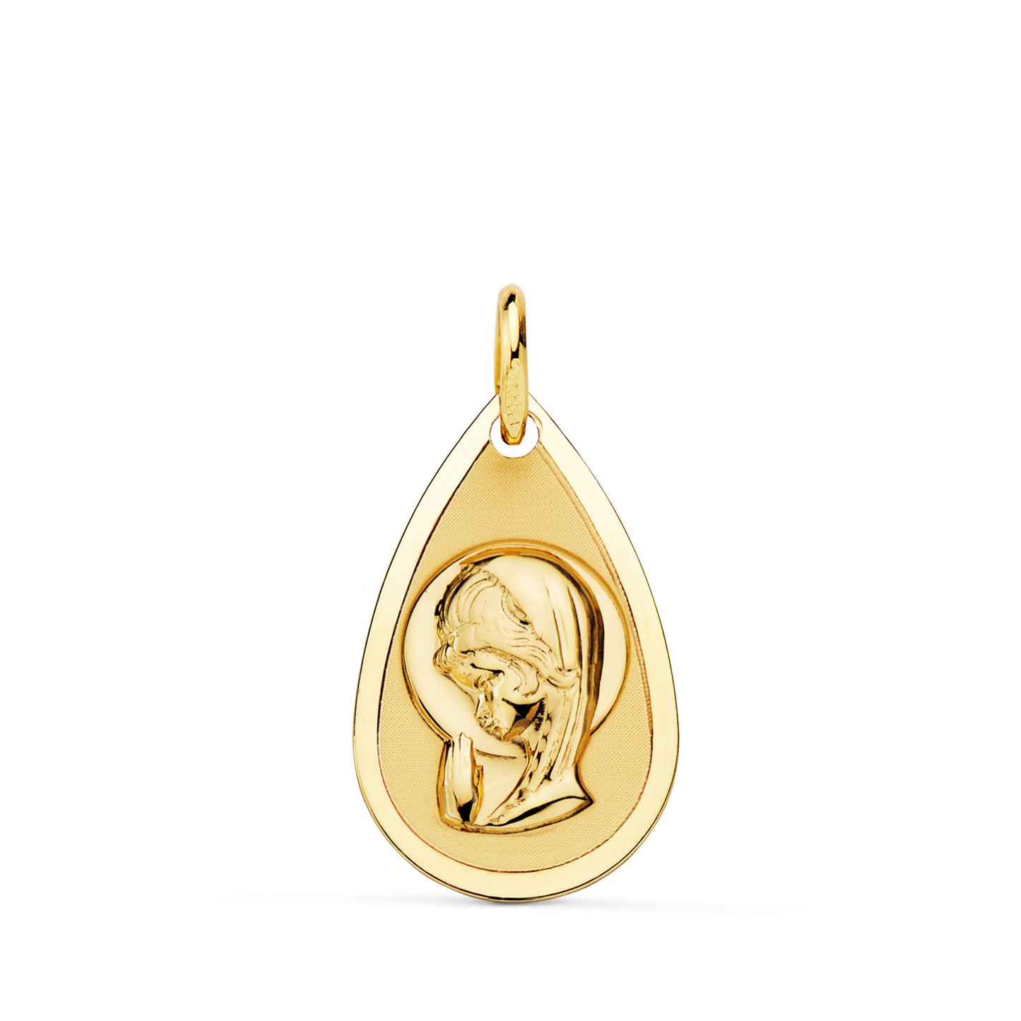 18K MEDALLA ORO AMARILLO VIRGEN NIÑA GOTA TALLADA 19X11 MM