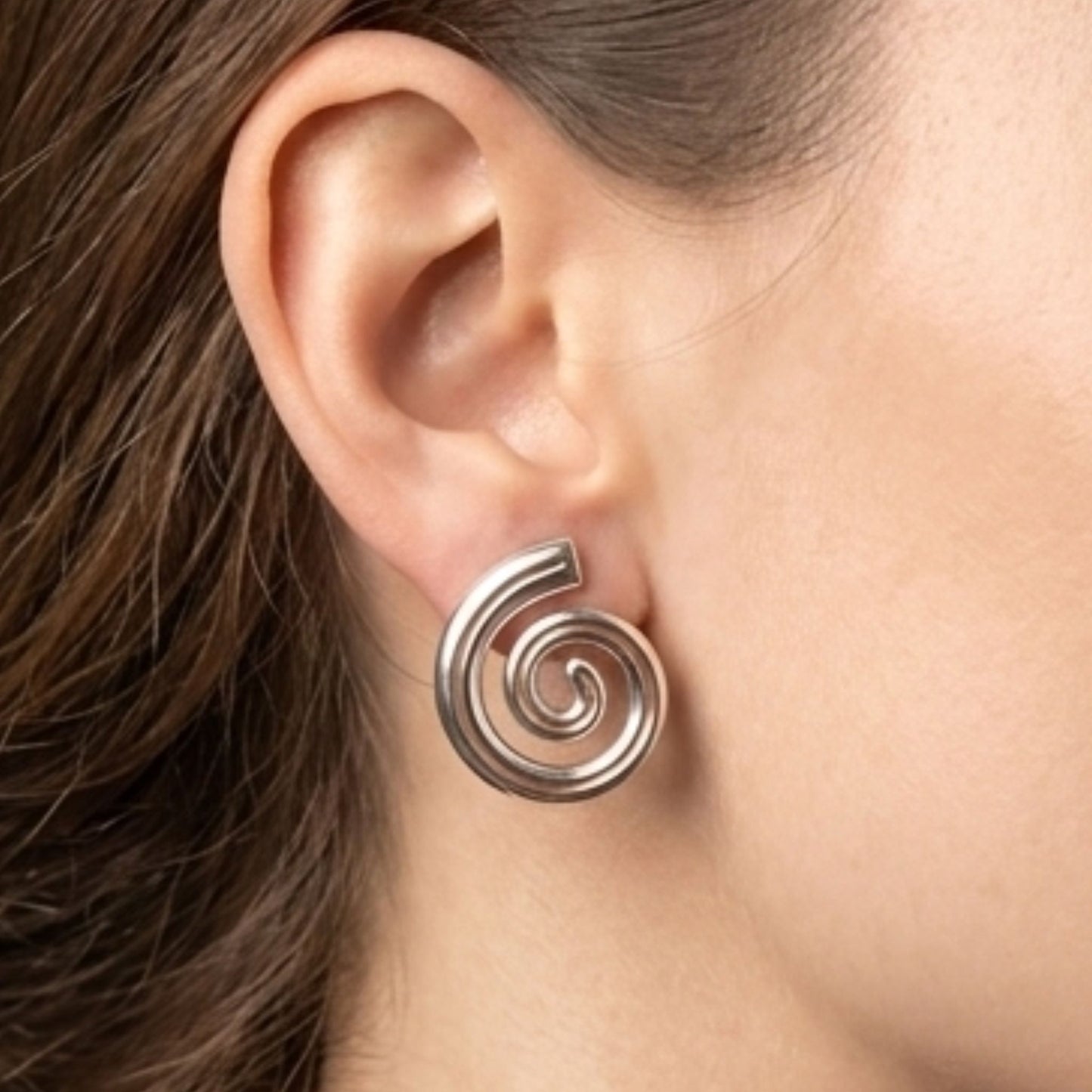 Pendientes Espiral Acero Inoxidable Plateado | Mujer