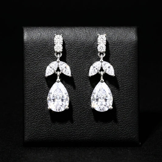 Pendientes Largos Gota Circonita · Acero Plateado · Boda & Fiesta