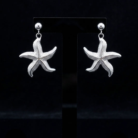Pendientes Estrella de Mar Colgante | Acero Inoxidable Plateado