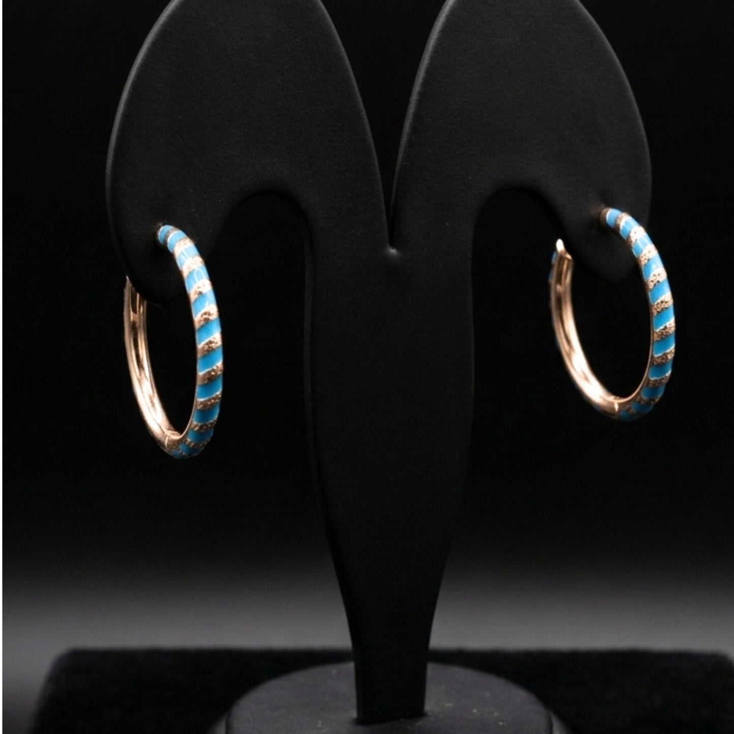 Pendientes Aros Argollas Mujer · Esmalte Azul Turquesa · Acero Chapado Oro 14K