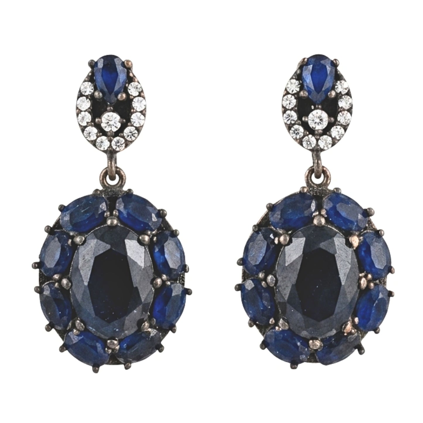 Pendientes de plata y bronce piedras naturales minerales vintage volumen ágata azul Circonitas diseño joyería osnor moda moderno elegante boda fiesta glamour lujo exclusivo