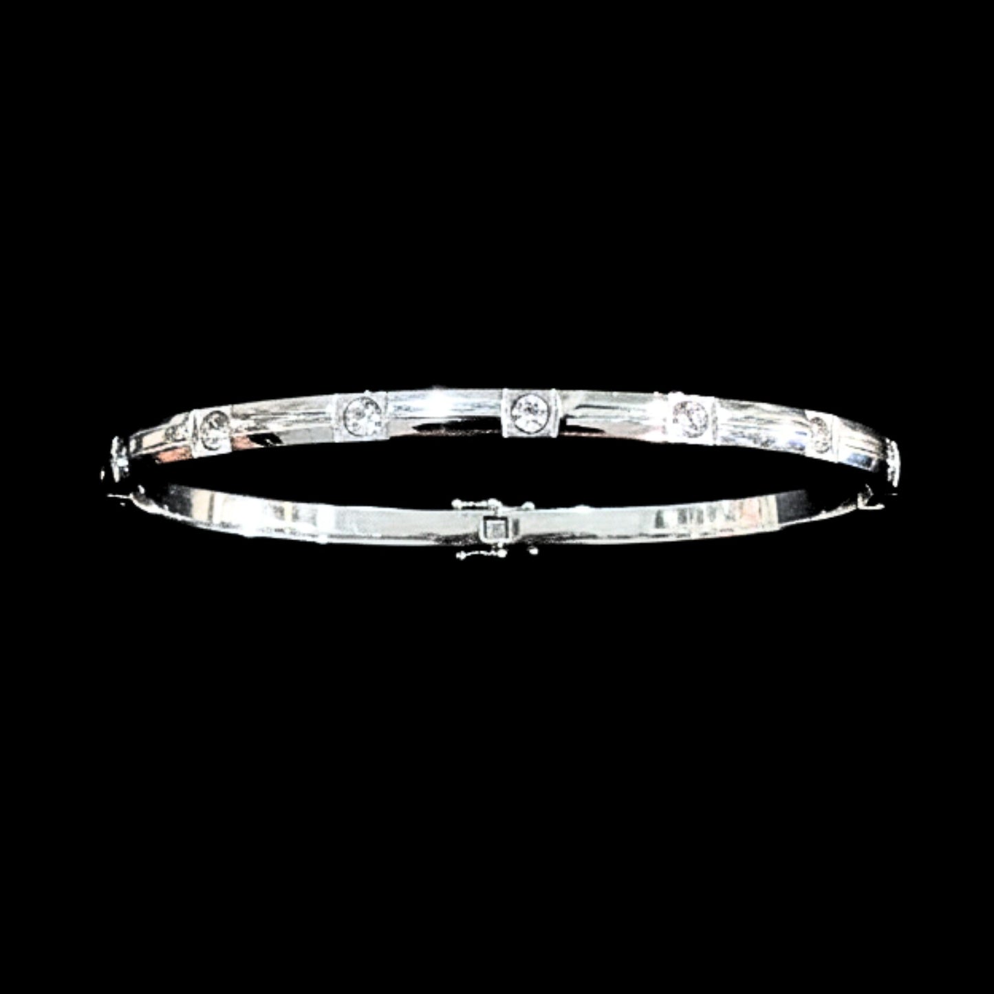 pulsera acero plateado circonitas rigida diseño joyeria osnor