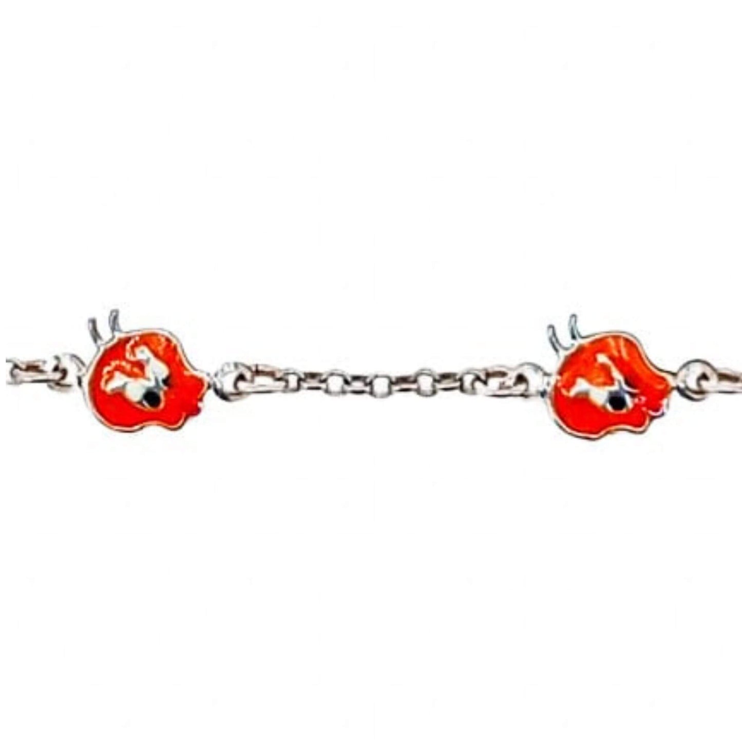 Pulsera Infantil Plata Charms Animal Esmalte Naranja. Joyeria Osnor