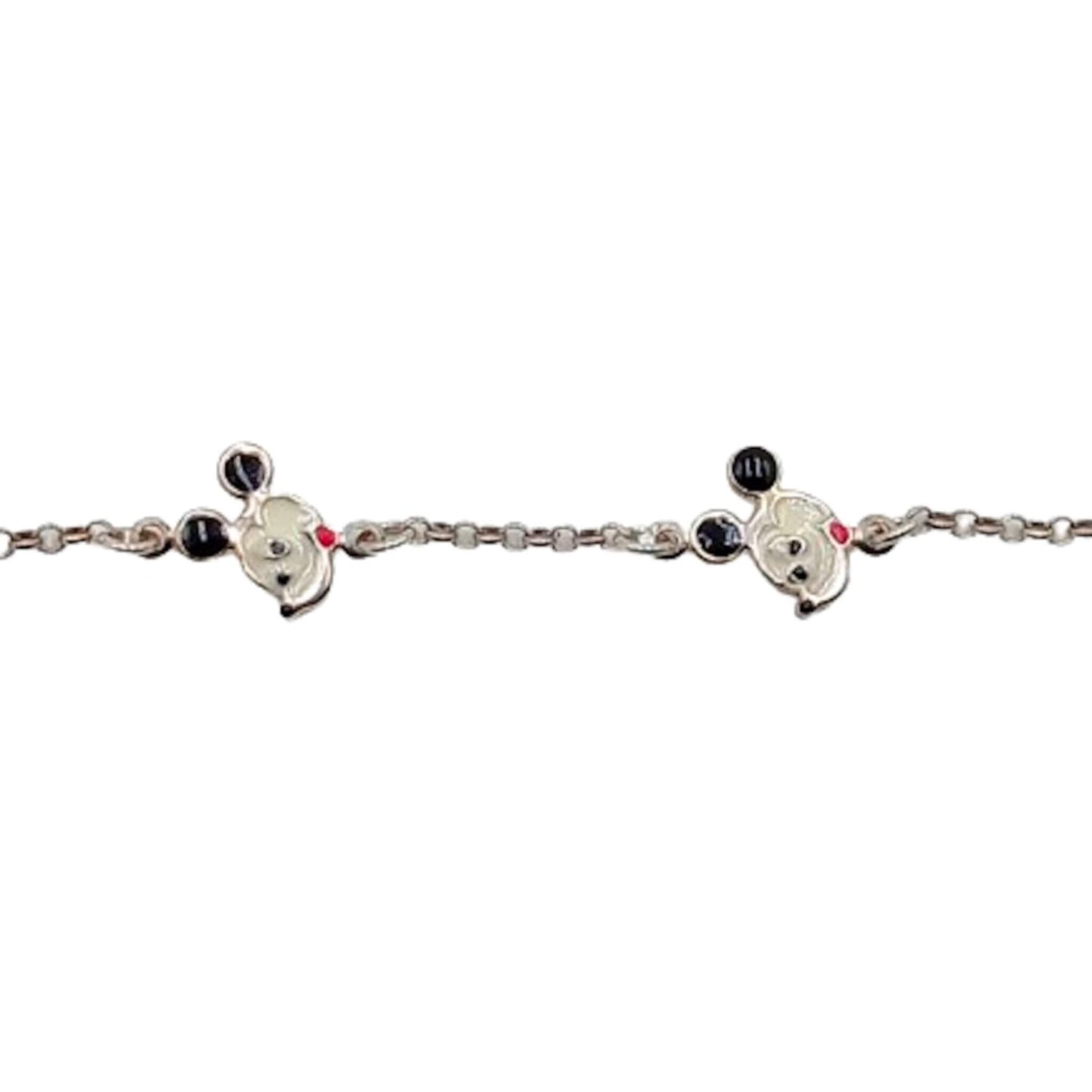 Pulsera Infantil Plata Caras de Mickey Esmalte Blanco y Negro. Joyeria Osnor