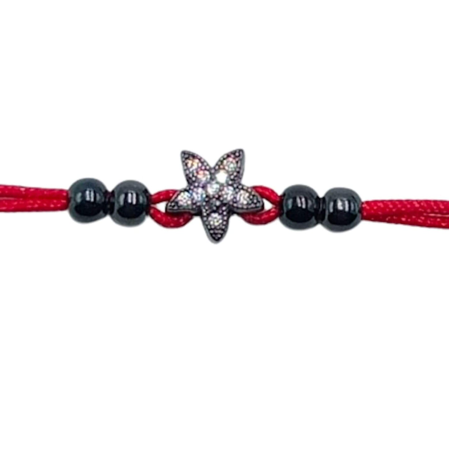 Pulsera de Hilo Rojo Doble con Estrella de Plata y Rutenio Negro. Joyeria Osnor