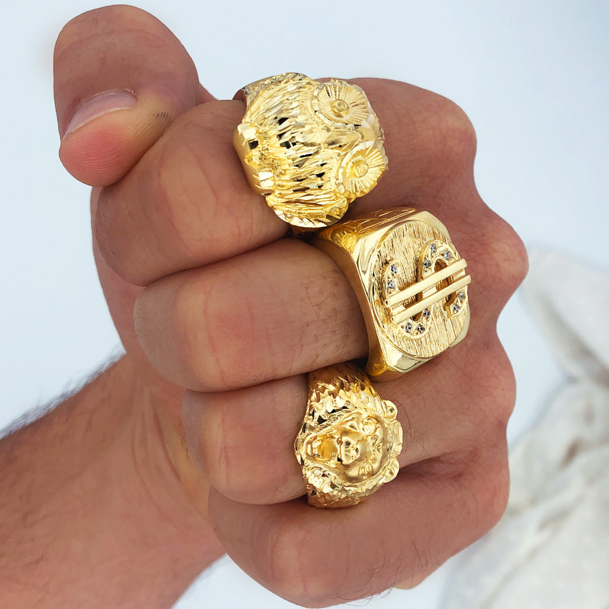 18K SELLO ORO AMARILLO MACIZO DOLAR CON CIRCONITA ANCHO 22X20 MM