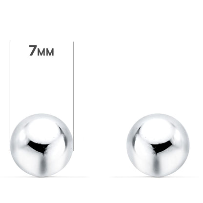 18K PENDIENTES ORO BLANCO BOLA LISA BRILLA HUECA. ANCHO: 7 MM. CIERRE PRESION