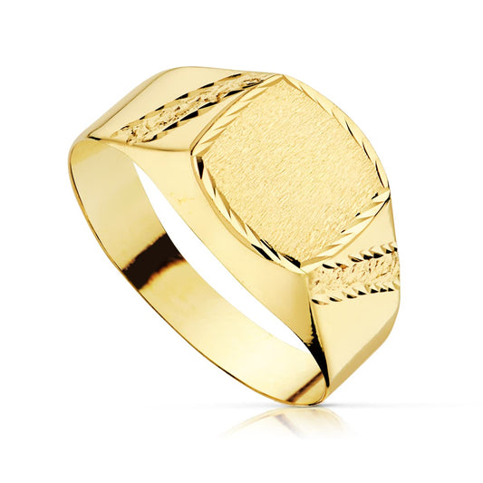 18K SELLO ORO AMARILLO HUECO CADETE TALLADO. ANCHO GRABADO: 7.5 X 7.5 MM