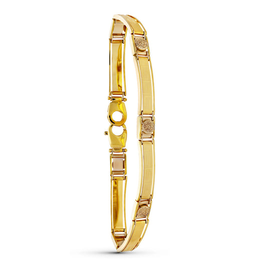 18K PULSERA ORO BICOLOR CABALLERO GRECA 19CM ANCHO 8 MM