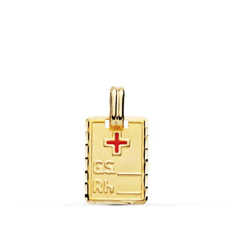 9K PLACA CHAPA COLGANTE ORO AMARILLO GRUPO SANGUINEO RH. MEDIDA: 16X11 MM