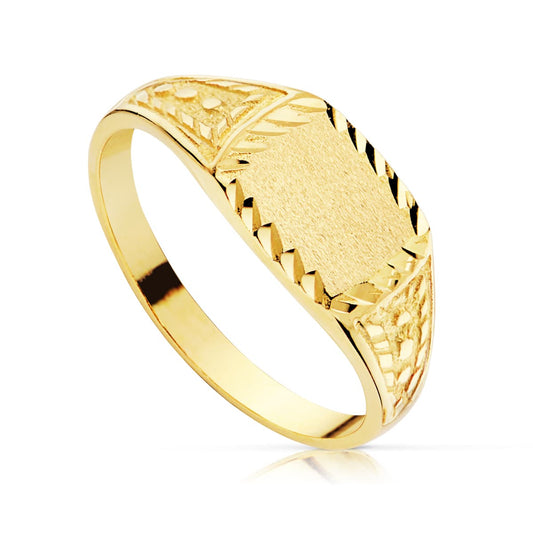 18K SELLO ORO AMARILLO MACIZO TALLADO ZONA GRABADO 7.5 X 6 MM