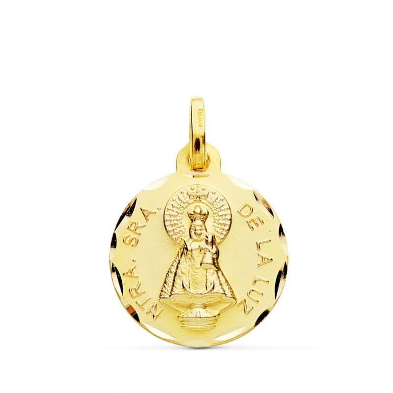 18K MEDALLA ORO AMARILLO NUESTRA SEÑORA DE LA LUZ TALLADA 16 MM