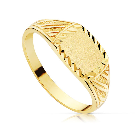 18K SELLO ORO AMARILLO MACIZO TALLADO ZONA GRABADO 7.5 X 6 MM